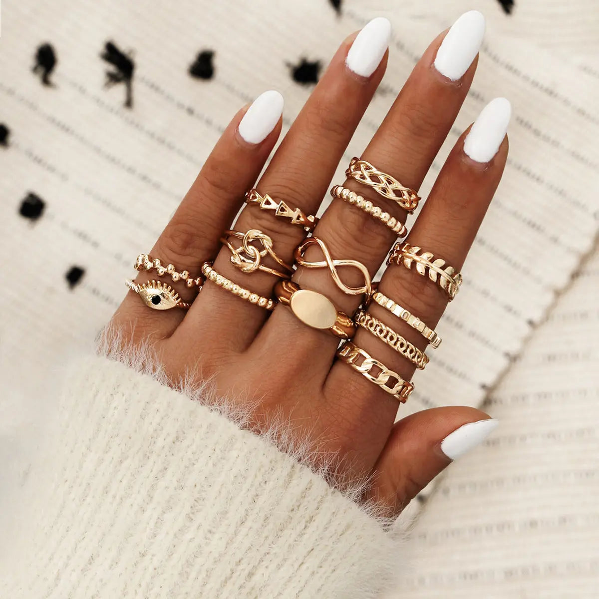 Ramiart Leaf Crown Geometric Articulation Rings 6 Piece Combination Rings - RAMI ART