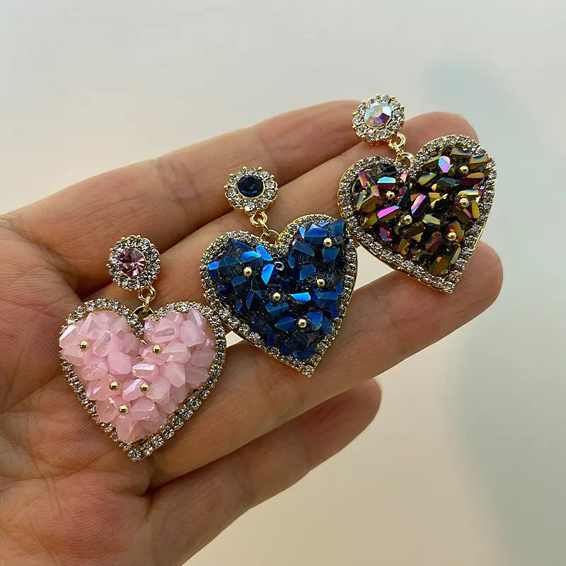 Ramiart Triangle Crystal Three-dimensional Love Heart Earrings Female Copper Inlaid Zircon Ear Rings - RAMI ART