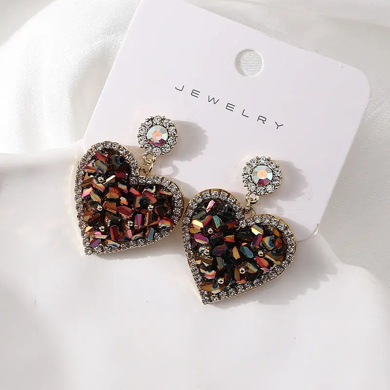 Ramiart Triangle Crystal Three-dimensional Love Heart Earrings Female Copper Inlaid Zircon Ear Rings - RAMI ART