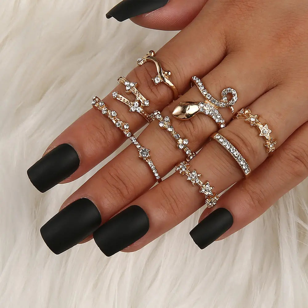 Ramiart Leaf Crown Geometric Articulation Rings 6 Piece Combination Rings - RAMI ART