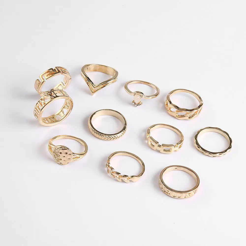Ramiart Leaf Crown Geometric Articulation Rings 6 Piece Combination Rings - RAMI ART