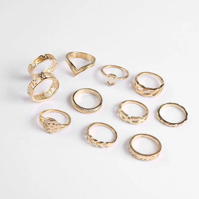 Ramiart Leaf Crown Geometric Articulation Rings 6 Piece Combination Rings - RAMI ART
