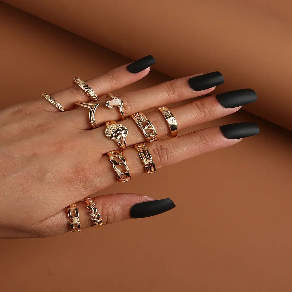 Ramiart Leaf Crown Geometric Articulation Rings 6 Piece Combination Rings - RAMI ART