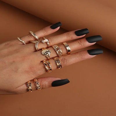 Ramiart Leaf Crown Geometric Articulation Rings 6 Piece Combination Rings - RAMI ART