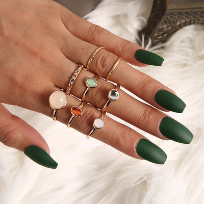 Ramiart Leaf Crown Geometric Articulation Rings 6 Piece Combination Rings - RAMI ART