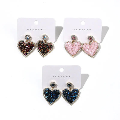 Ramiart Triangle Crystal Three-dimensional Love Heart Earrings Female Copper Inlaid Zircon Ear Rings - RAMI ART