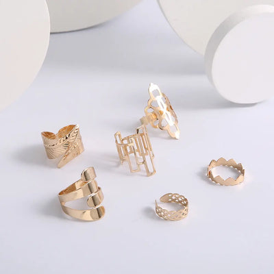 Ramiart Leaf Crown Geometric Articulation Rings 6 Piece Combination Rings - RAMI ART