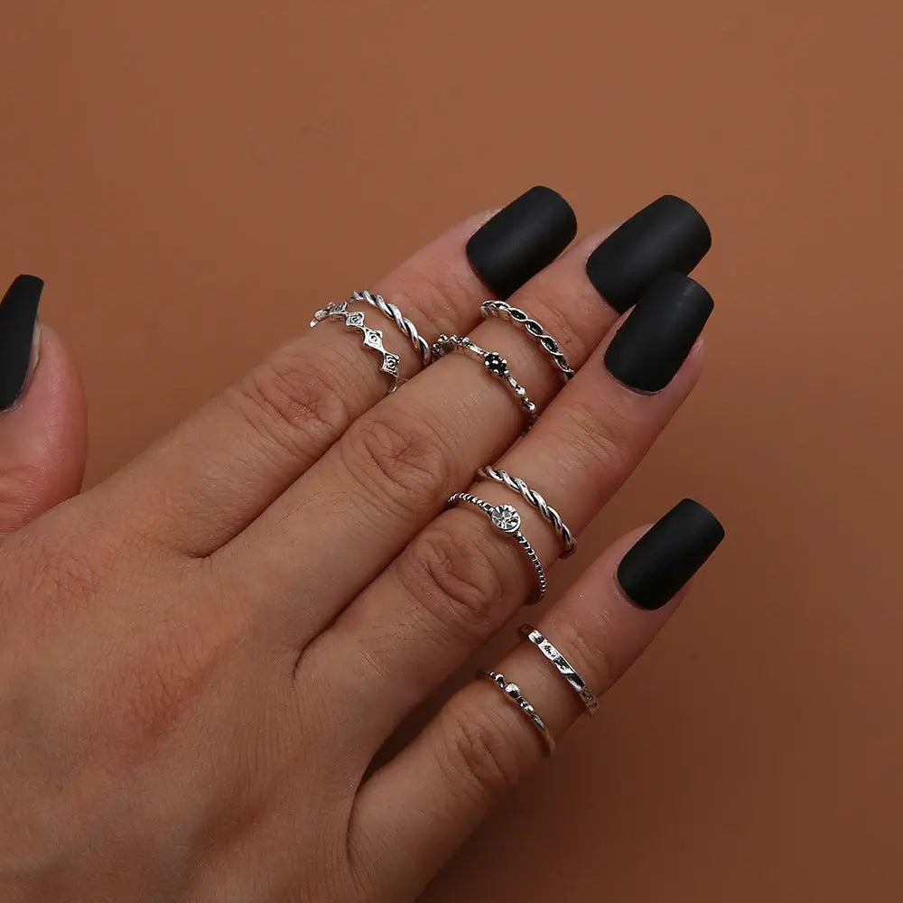 Ramiart Leaf Crown Geometric Articulation Rings 6 Piece Combination Rings - RAMI ART
