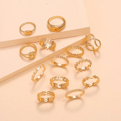 Ramiart Leaf Crown Geometric Articulation Rings 6 Piece Combination Rings - RAMI ART